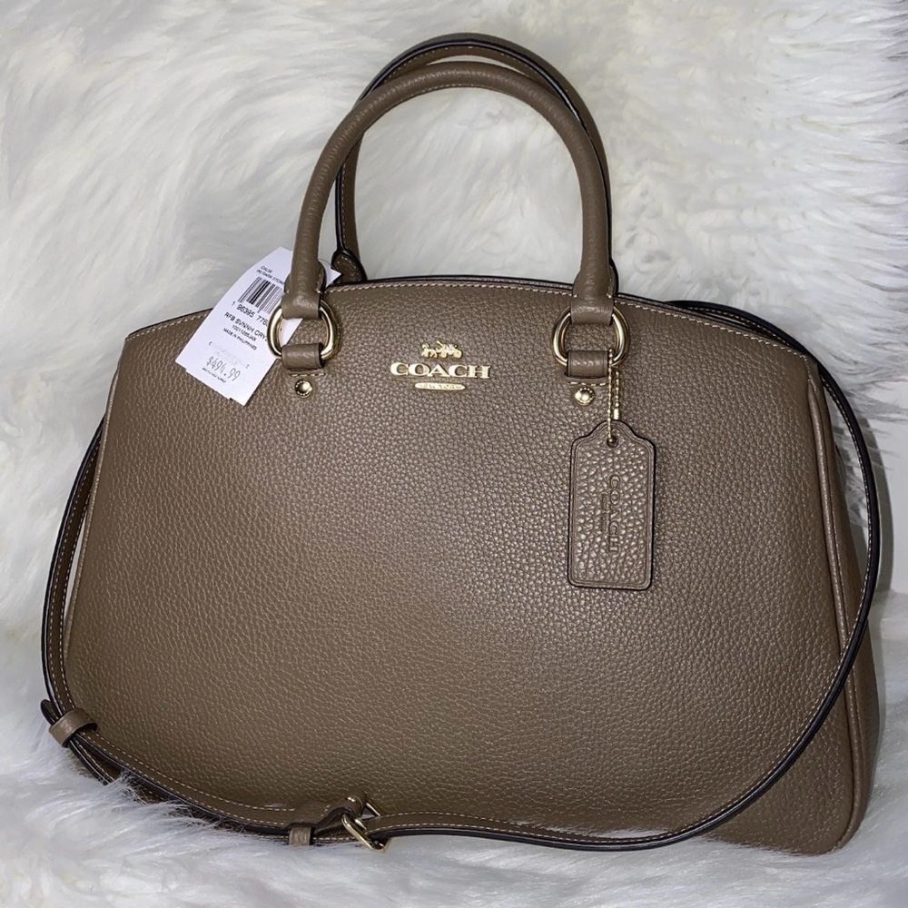 Coach leather purse New dark stone pebble Savannah Carryall Bag